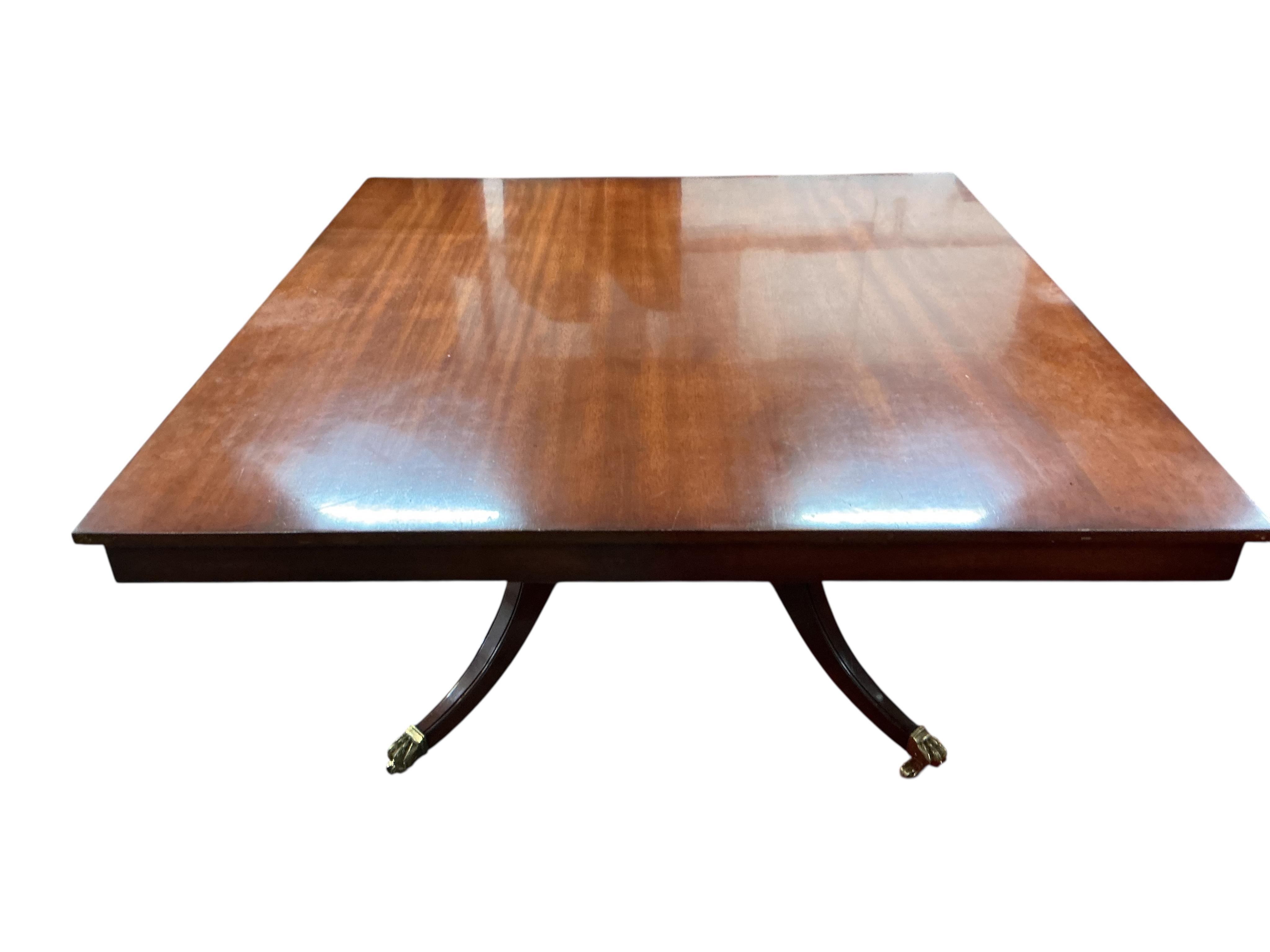 A reproduction George III style mahogany D end dining table, width 305cm extended, depth 145cm, height 74cm